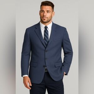 Hardy Amies Savile Row Blazer 41 R 100% Wool Blue Chevron Jacket Mens 3 Button